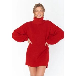 Show Me Your Mumu Chester Sweater Dress Holly Red Women’s Oversized Tunic-Small